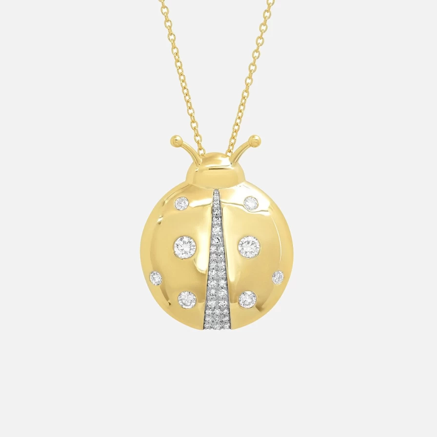 Eriness Diamond Mama Ladybug Pendant Necklace for Women - Elegant Gold Butterfly Jewelry Gift