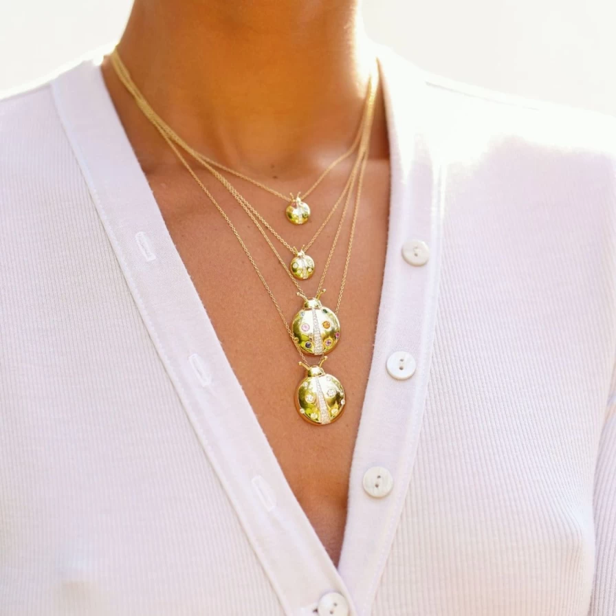 Eriness Diamond Mama Ladybug Pendant Necklace for Women - Elegant Gold Butterfly Jewelry Gift