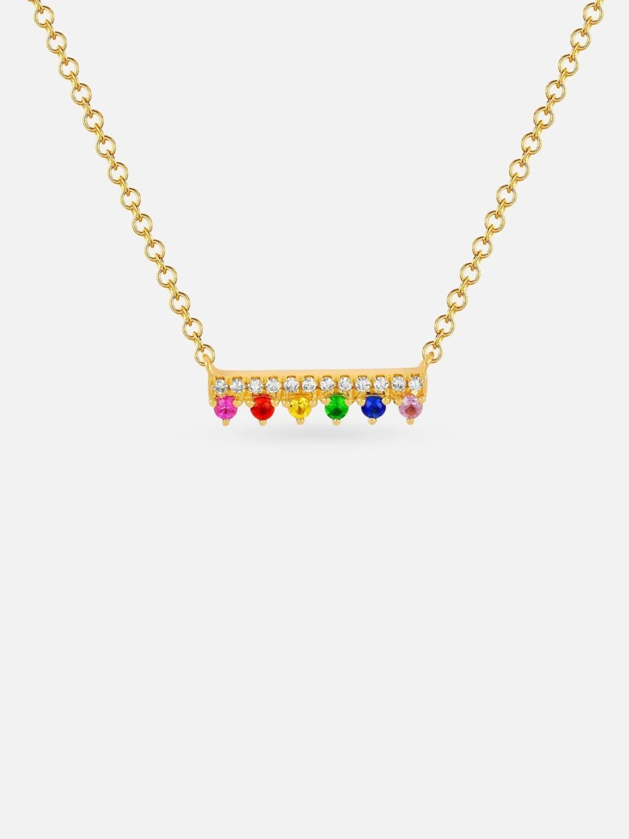 EF Collection Diamond & Rainbow Gemstone Chloe Bar Pendant Necklace