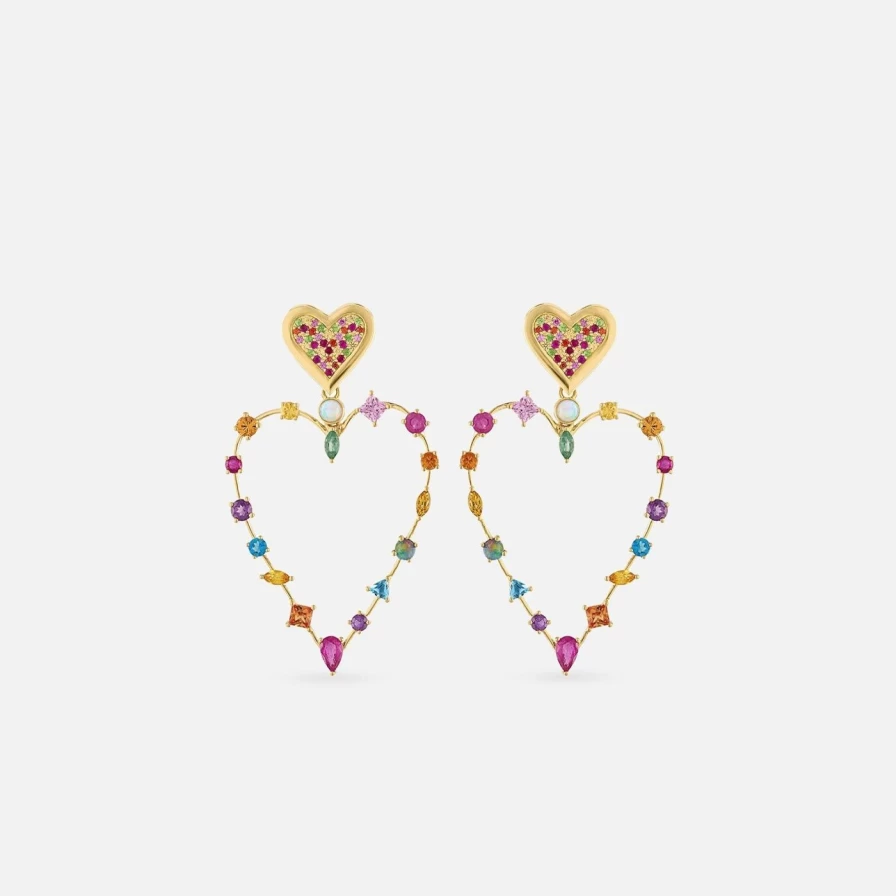 Eden Presley Rainbow Love Heart Transformer Stud Earrings for Women - Convertible Dangle & Drop Jewelry Gift