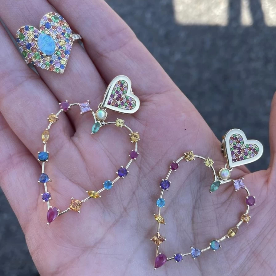 Eden Presley Rainbow Love Heart Transformer Stud Earrings for Women - Convertible Dangle & Drop Jewelry Gift
