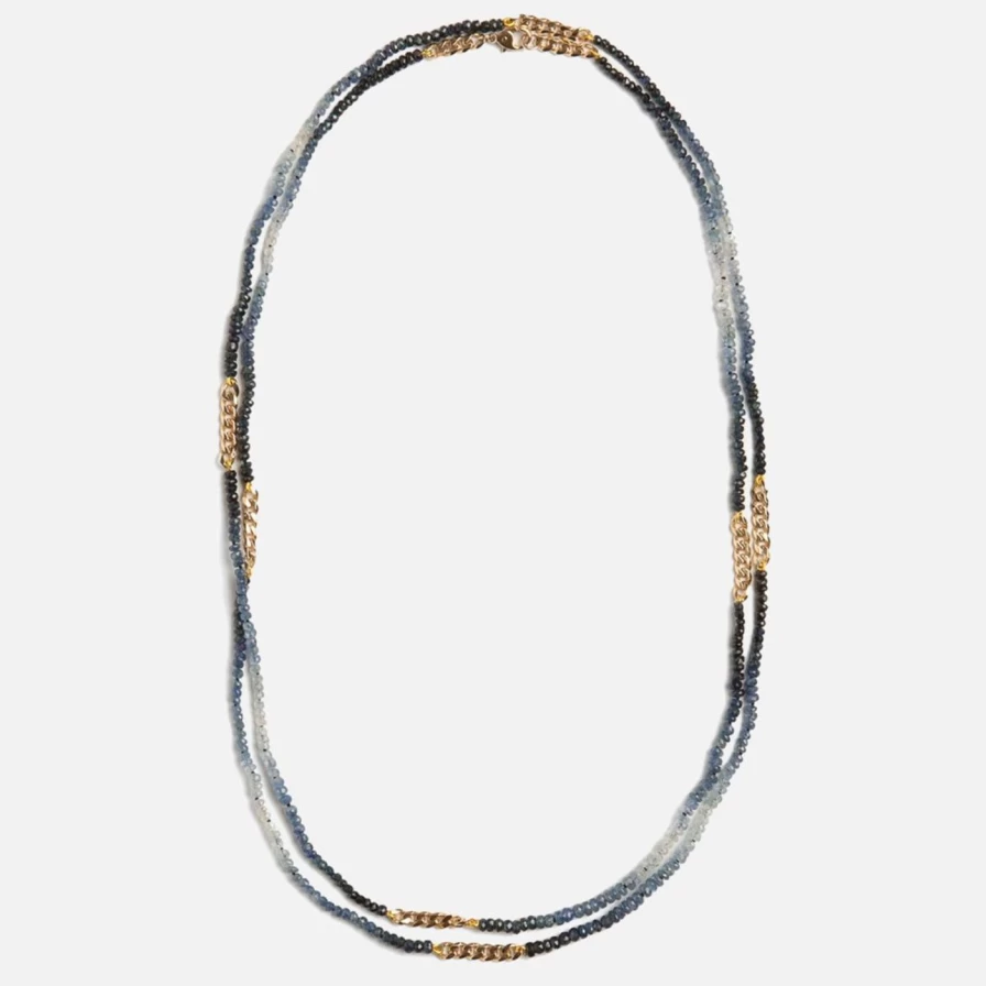 Objet-a Ombre Azur Blue Sapphire Pendant Necklace 18K Gold Long Chain Jewelry for Women