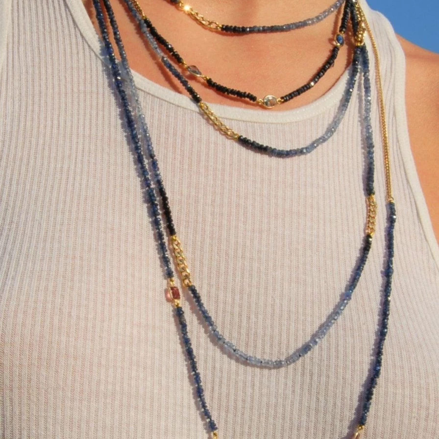 Objet-a Ombre Azur Blue Sapphire Pendant Necklace 18K Gold Long Chain Jewelry for Women