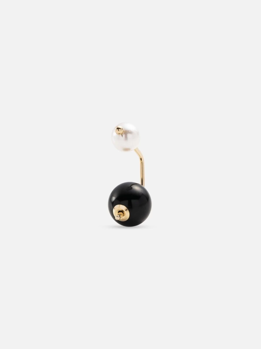 Hirotaka Black Onyx Pearl Drop Earrings - Bumble Bee Design Elegant Dangle Jewelry