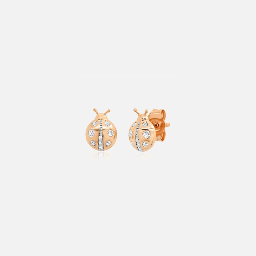 Eriness Diamond Ladybug Stud Earrings - 14K Gold Butterfly Studs with Genuine Diamonds