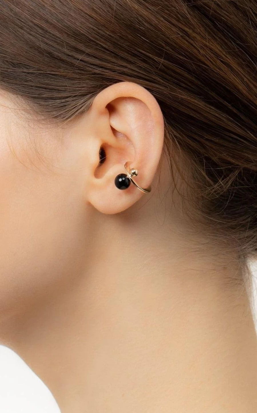 Hirotaka Bumble Bee Onyx Ear Cuff - Gothic Black Stone Punk Jewelry for Women