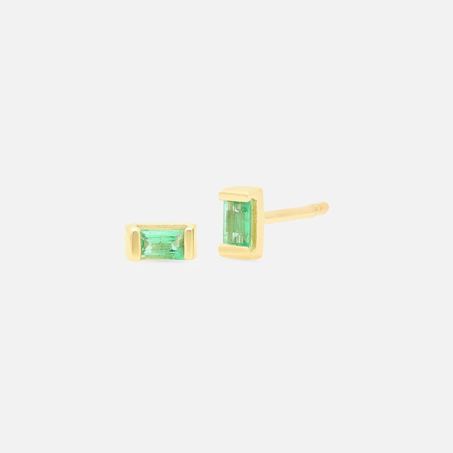 Eriness Emerald Baguette Stud Earrings - 14K Gold Green Gemstone Dangle Earrings for Women