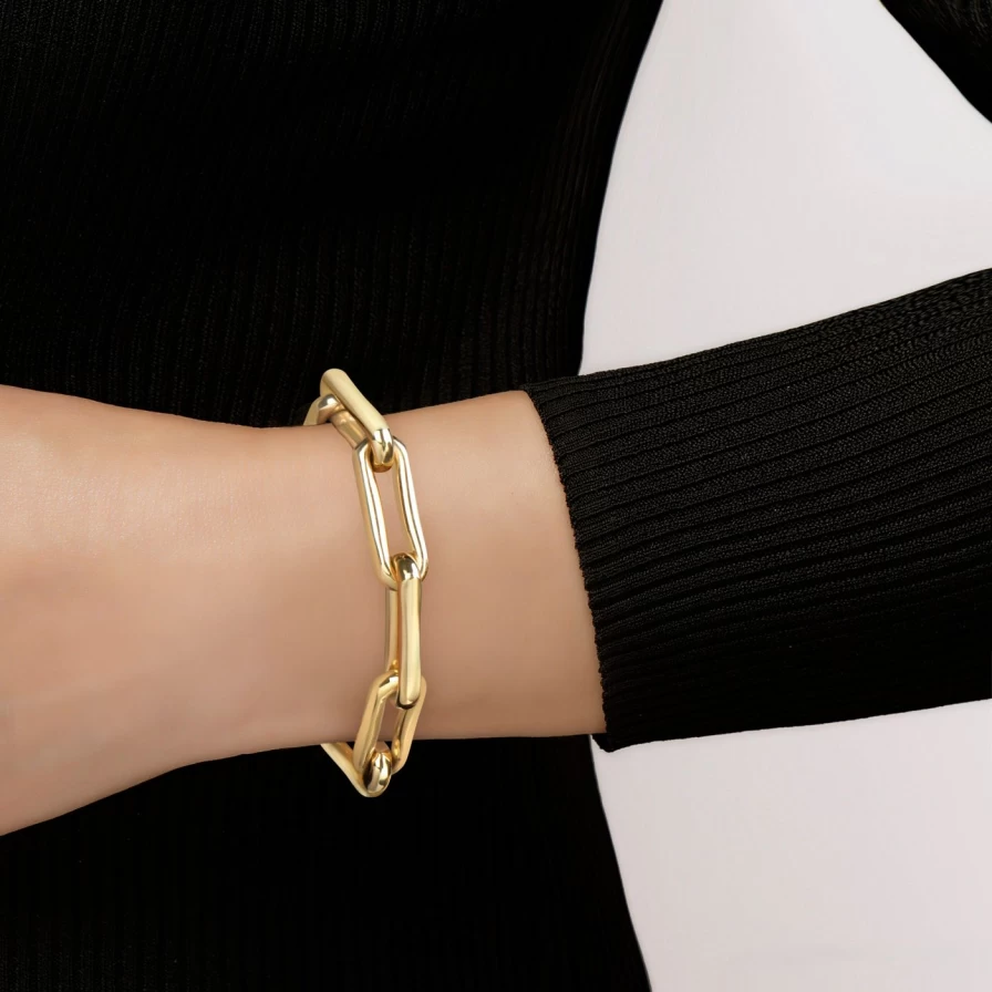 Lionheart Milano Elongated Chunky Pinched Link Bracelet - Stylish Gold-Tone Statement Jewelry