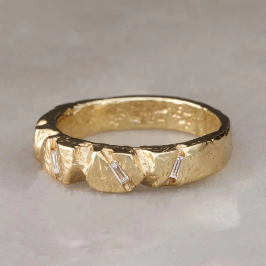 "EMBLM Fine Jewelry 14K Yellow Gold Nugget Diamond Ring – Elegant & Timeless"