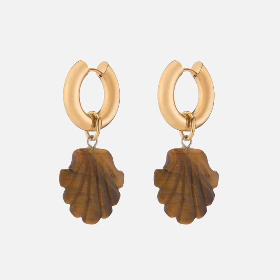 "NOTTE Tigers Eye Shell We Dance Dangle Earrings – Boho Chic Handmade Jewelry"