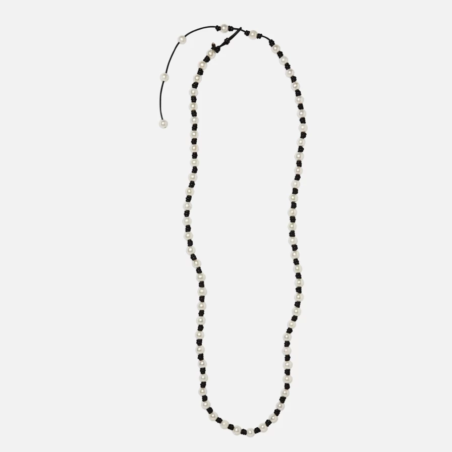 Joie DiGiovanni 10mm Pearl Knotted Leather Necklace with Tail – Elegant Long Necklace