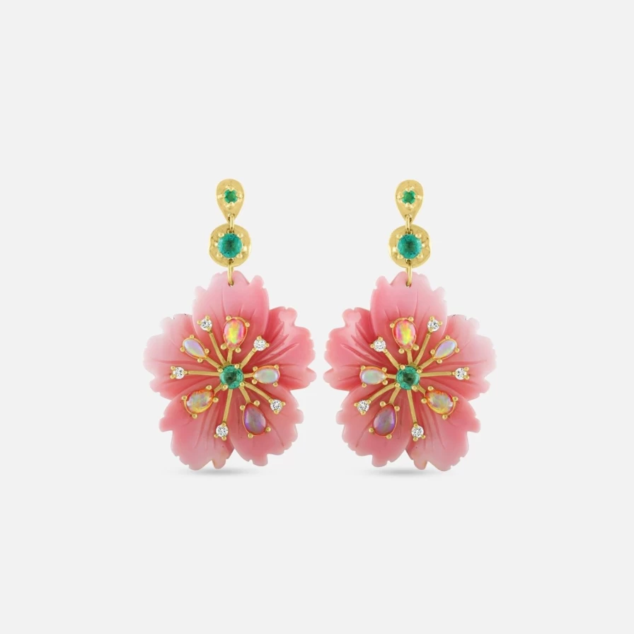 Eden Presley Pink Opal Floral Stud Earrings – Handmade Bohemian Jewelry for Women