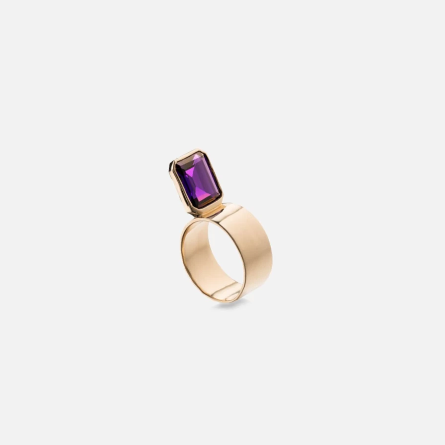 Leslie Paige Jewelry Octagon African Amethyst Perched Setting Ring