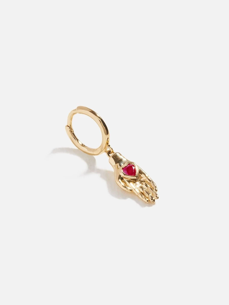 Pamela Love Heart In Hand Huggie Hoop Earrings - Minimalist Gold Huggie Hoops with Heart Charm
