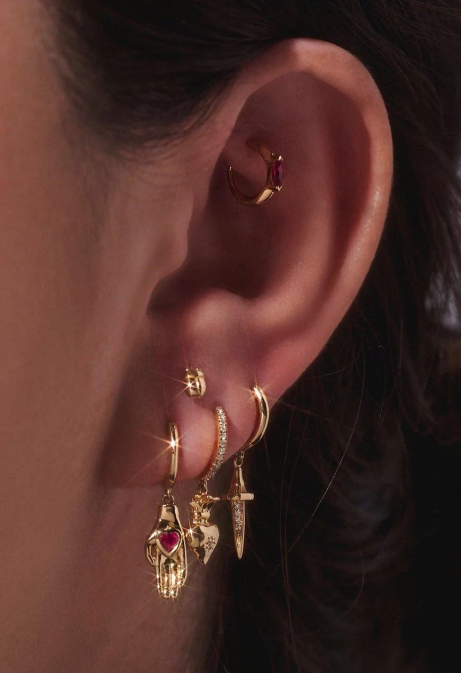 Pamela Love Heart In Hand Huggie Hoop Earrings - Minimalist Gold Huggie Hoops with Heart Charm