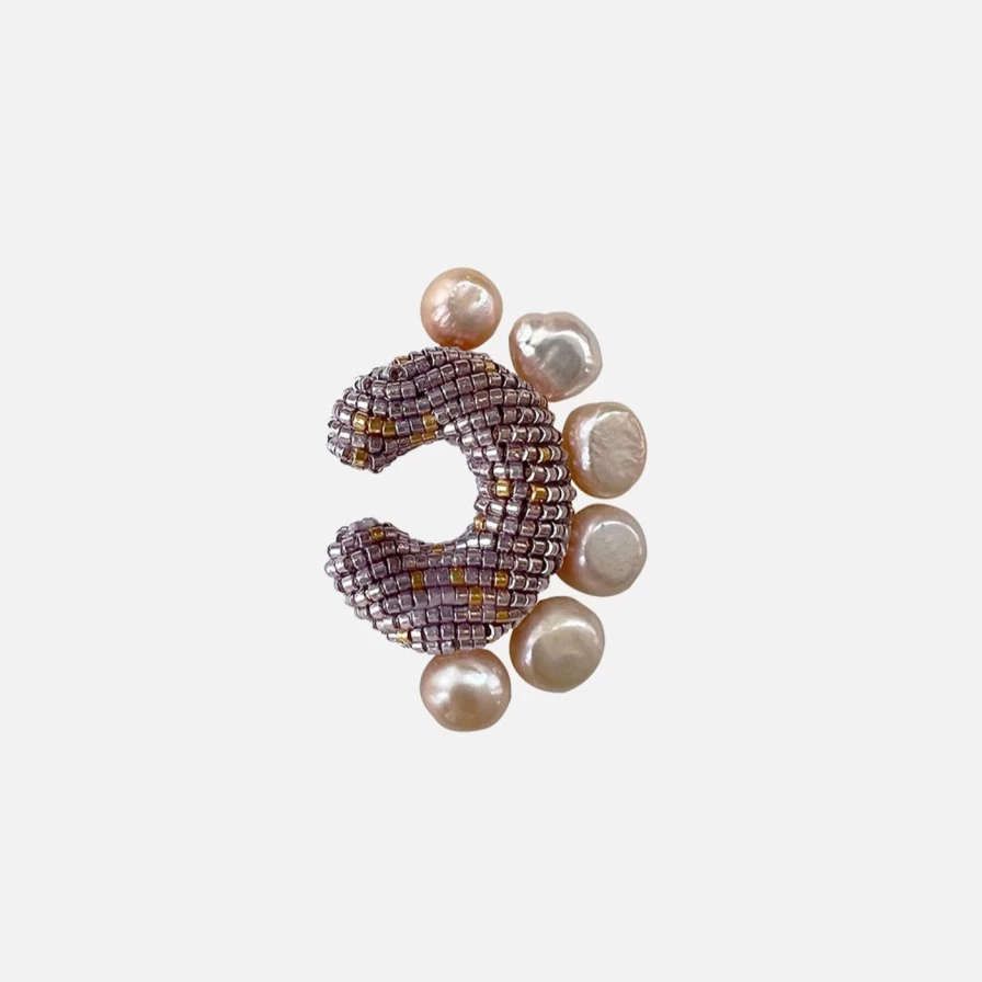 Susana Vega Ora Pearled Lilac Ear Cuff - Small Silver Ear Cuff for Women, Minimalist Helix Ear Cuff Jewelry