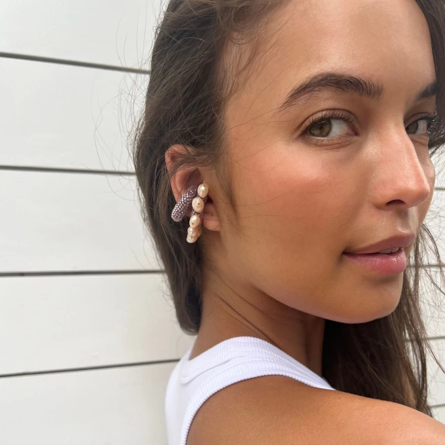 Susana Vega Ora Pearled Lilac Ear Cuff - Small Silver Ear Cuff for Women, Minimalist Helix Ear Cuff Jewelry
