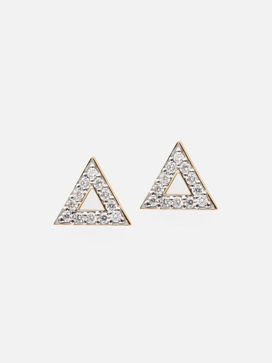 Noor Shamma Troika Stud Earrings - Elegant Gold-Plated Studs with CZ Stones for Women
