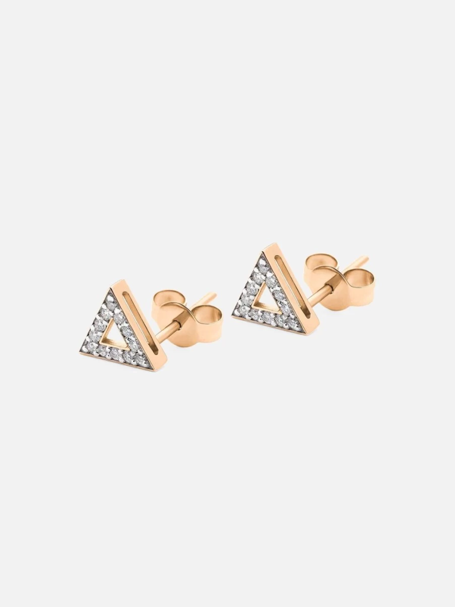 Noor Shamma Troika Stud Earrings - Elegant Gold-Plated Studs with CZ Stones for Women