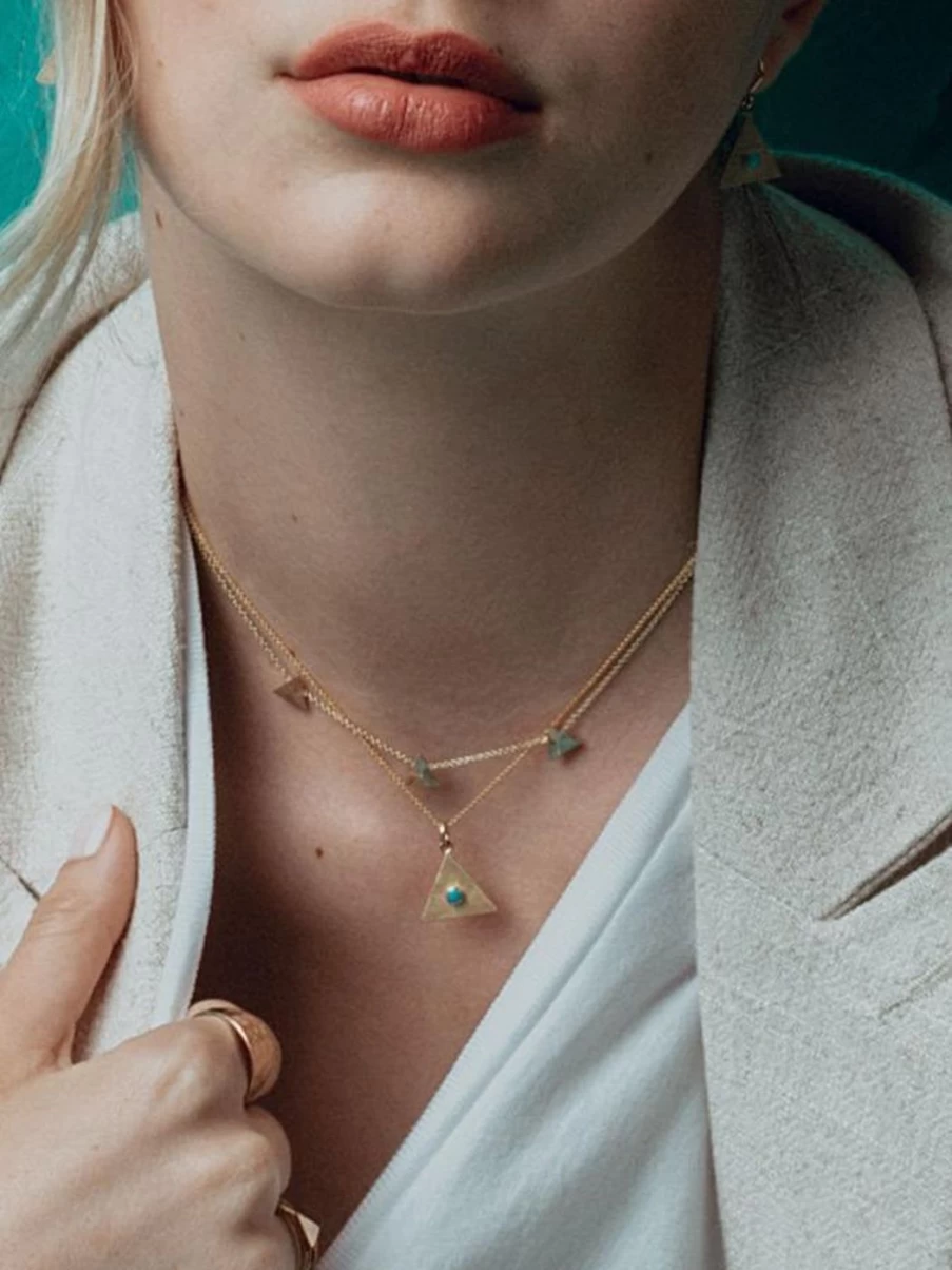 Alice Pierre Starburst Triangle Pendant Necklace - Geometric Gold Jewelry