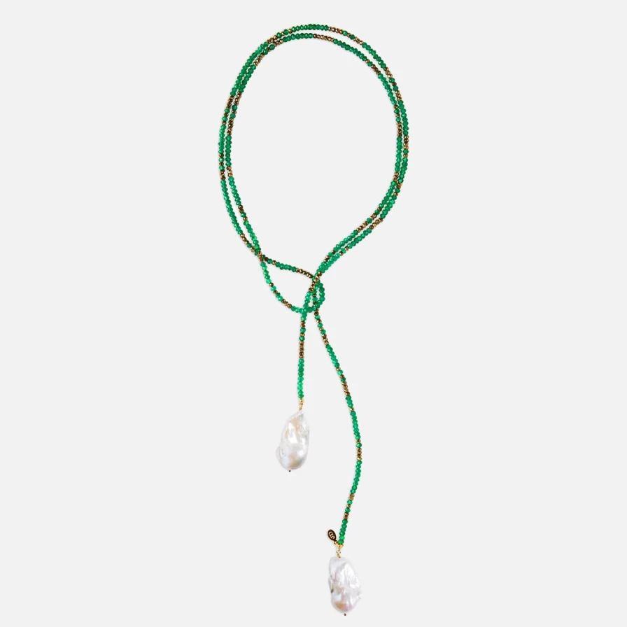 Joie DiGiovanni Green Onyx and Pyrite Ombre Gemstone Lariat Necklace