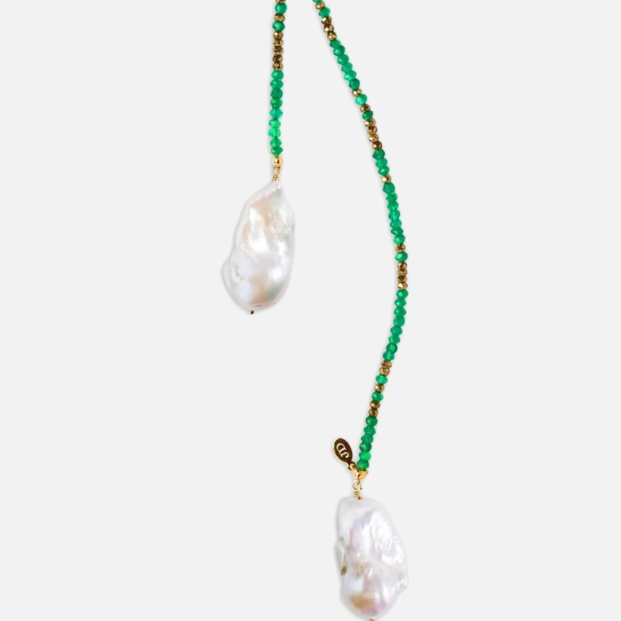 Joie DiGiovanni Green Onyx and Pyrite Ombre Gemstone Lariat Necklace