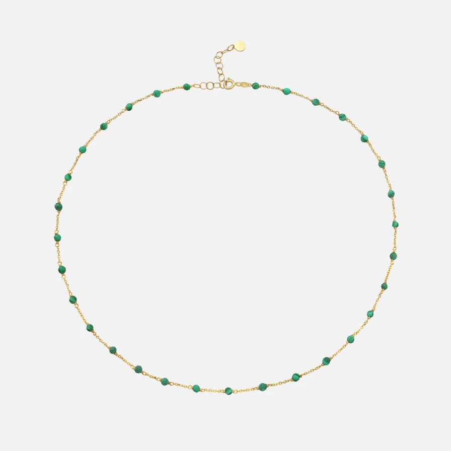 Lionheart Genuine Malachite Beaded Necklace Handmade Green Stone Jewelry