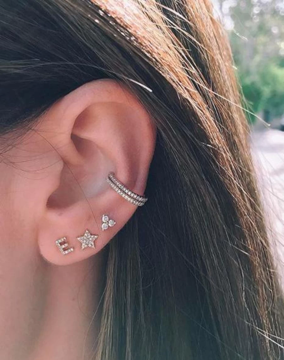 EF Collection Diamond Initial Stud Earrings - Personalized Letter Studs in Sterling Silver or Gold