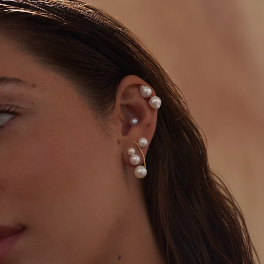 White Space Pearl Pila Floater Earrings | Minimalist Floating Hoop Earrings