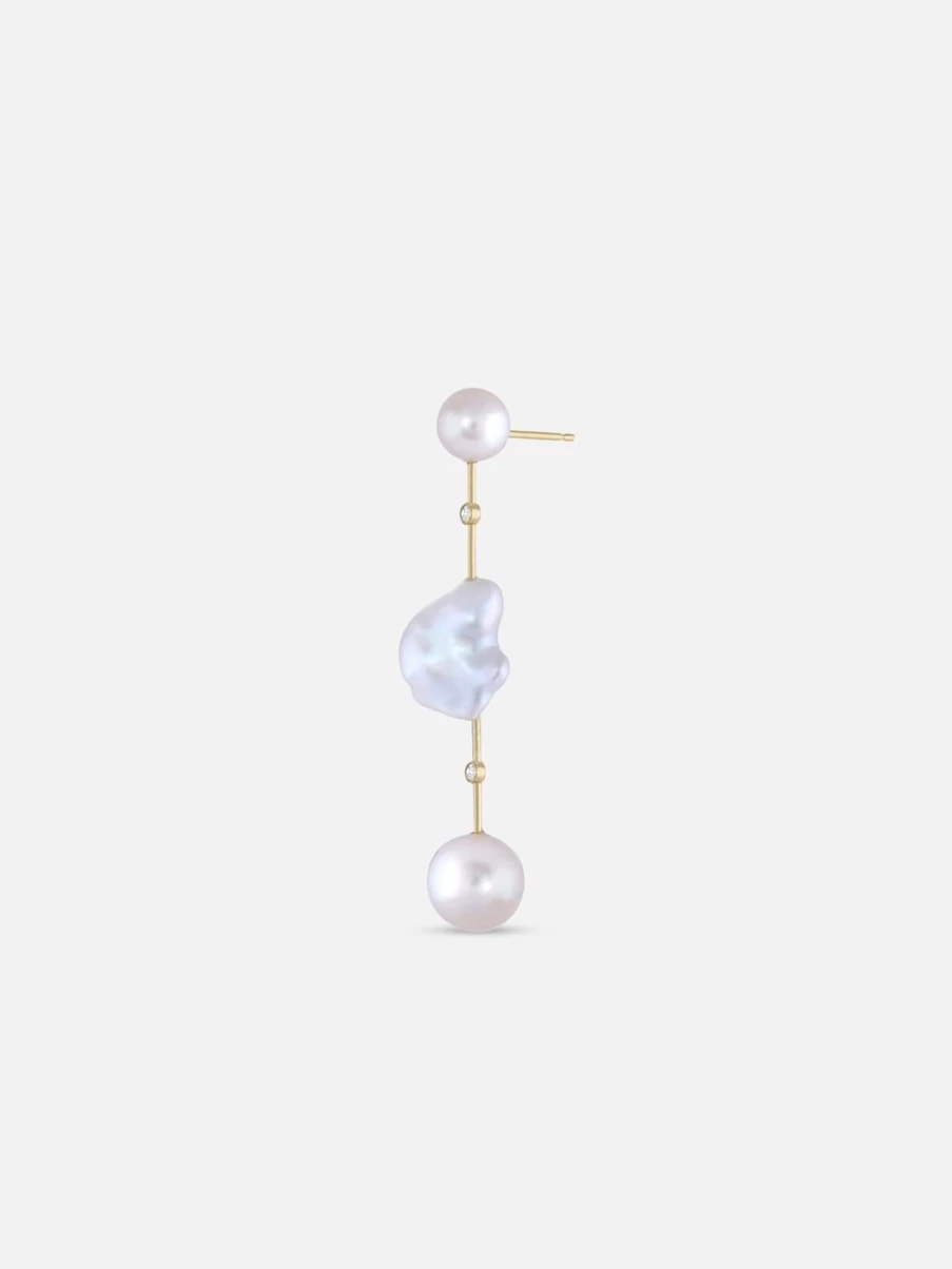 White Space Round Diamond Cloudbar Stud Earrings for Women