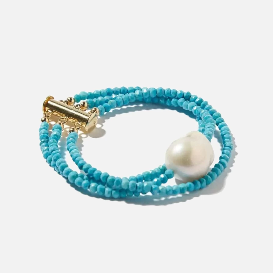 "Joie DiGiovanni Turquoise Baroque Pearl Bracelet with Triple Gemstones – Unique Handmade Jewelry"