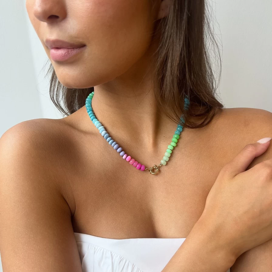 "Encirkled Jewelry Spring Fling Gemstone Necklace – Handmade Dainty Floral Beaded Pendant"