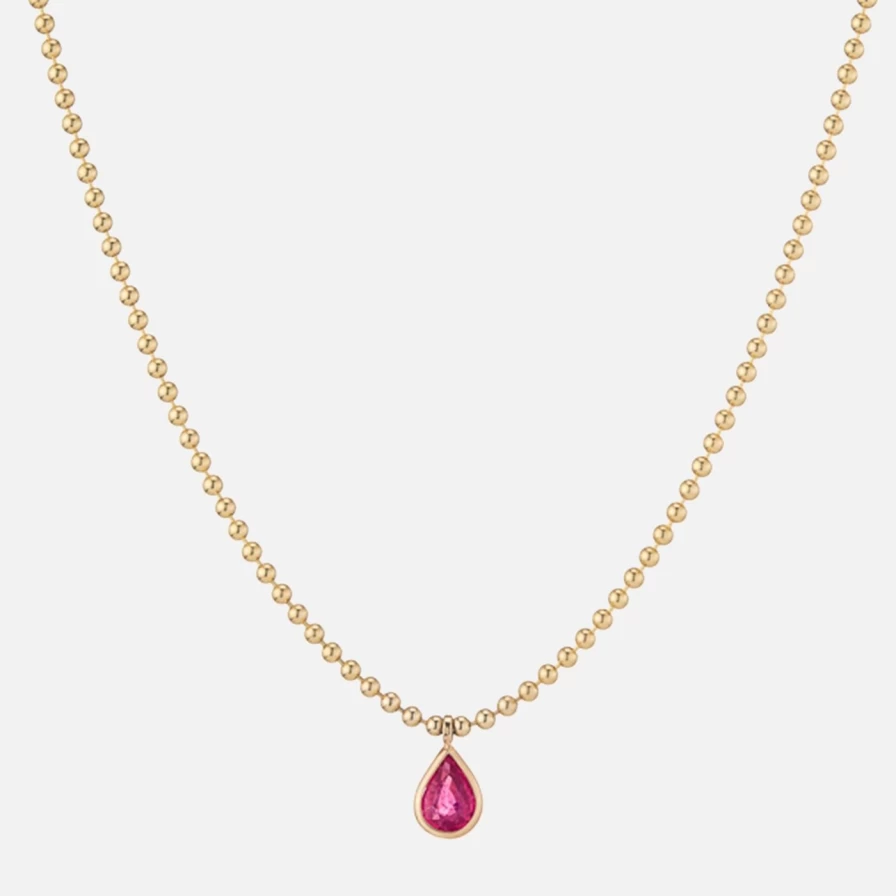 "At Present Pink Tourmaline Gemstone Ball Chain Necklace – Elegant Rose Quartz Jewelry for Women"