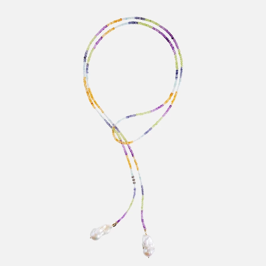 Joie DiGiovanni Baroque Pearl Lariat Necklace with Water Ice Diamond Accents