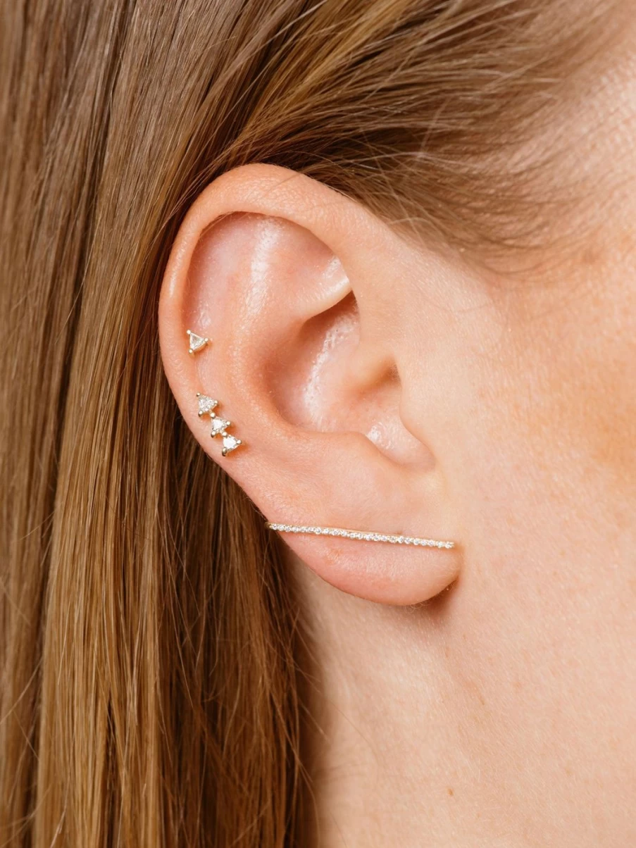 Labulgara Tiny Diamond Triangle Stud Earrings - Minimalist 14K Gold Studs for Women