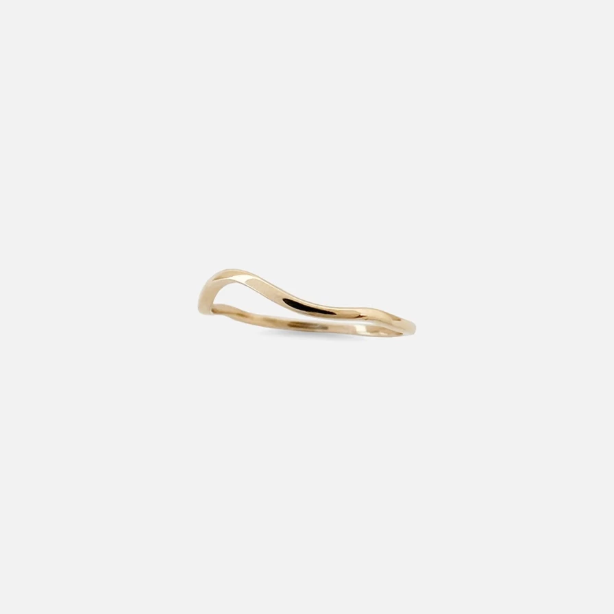 Labulgara 14K Yellow Gold Plain Wave Band Ring for Women and Men