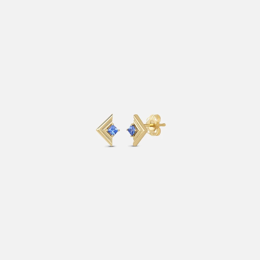ParkFord Mini Frame Stud Earrings with Genuine Blue Sapphire - Elegant Jewelry for Women