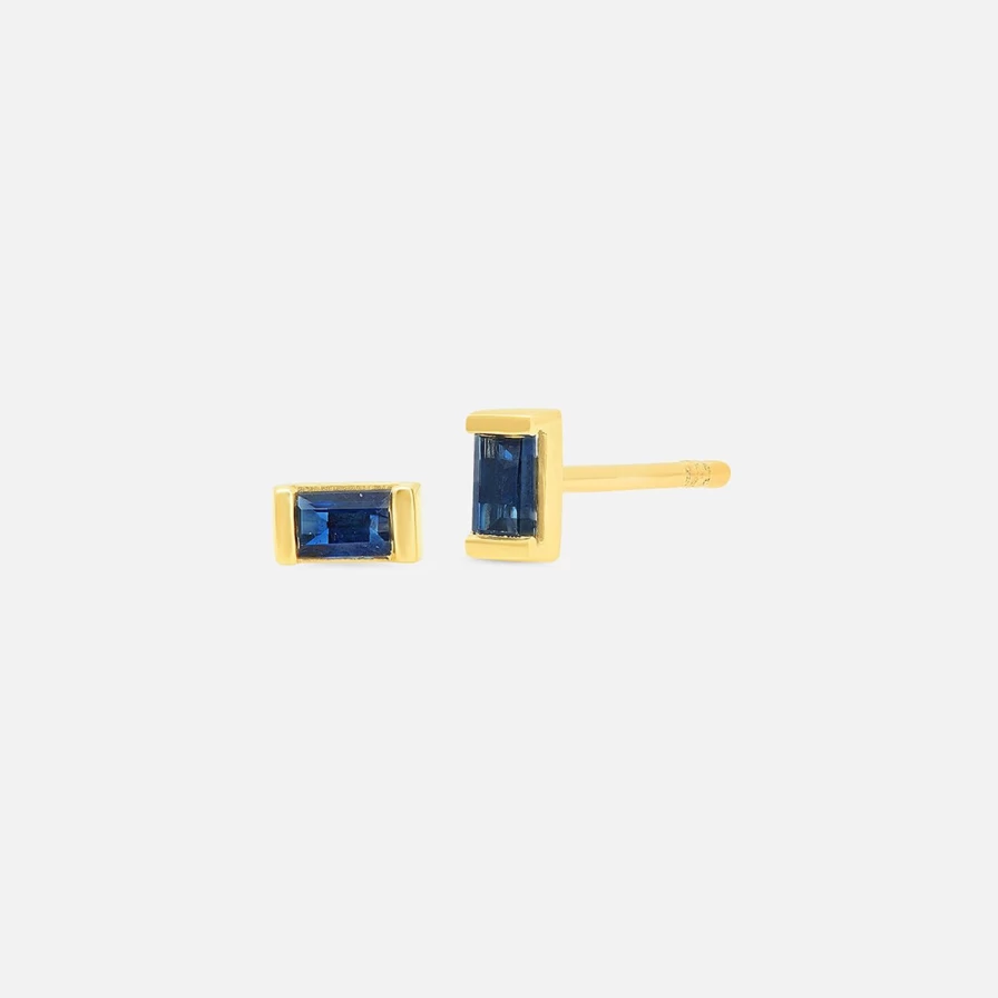 "Eriness Blue Sapphire Baguette Stud Earrings – Genuine Sapphire Jewelry"