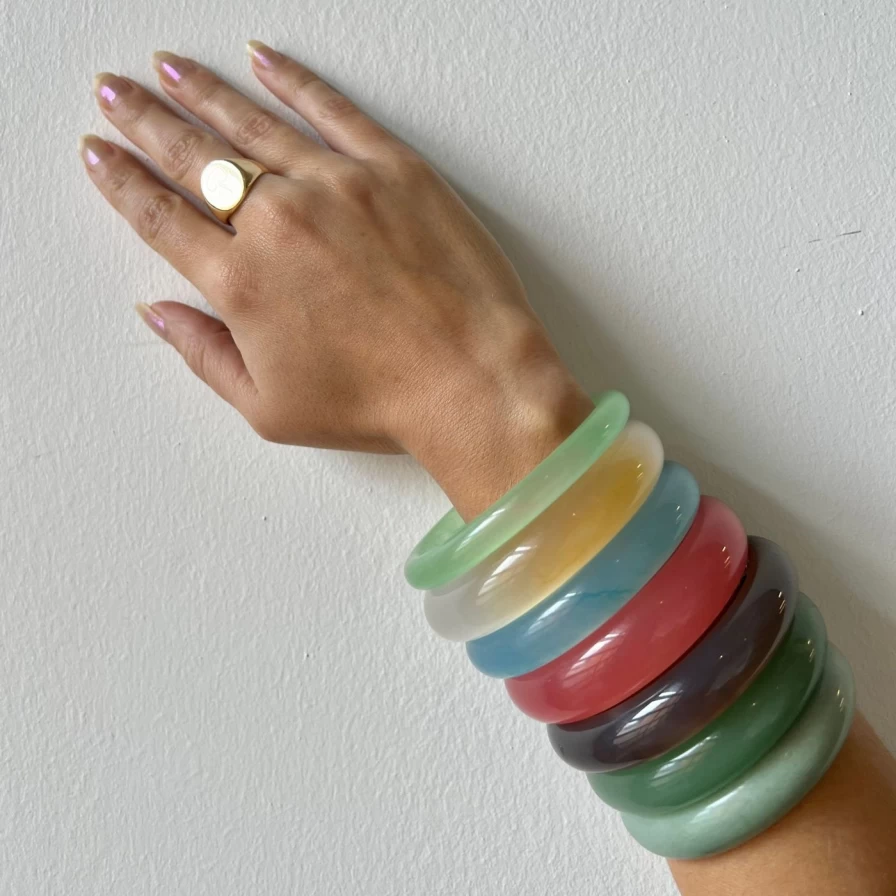 "Seree Blue Jade Stone Bangle Pool Bracelet – Handcrafted Gemstone Jewelry"