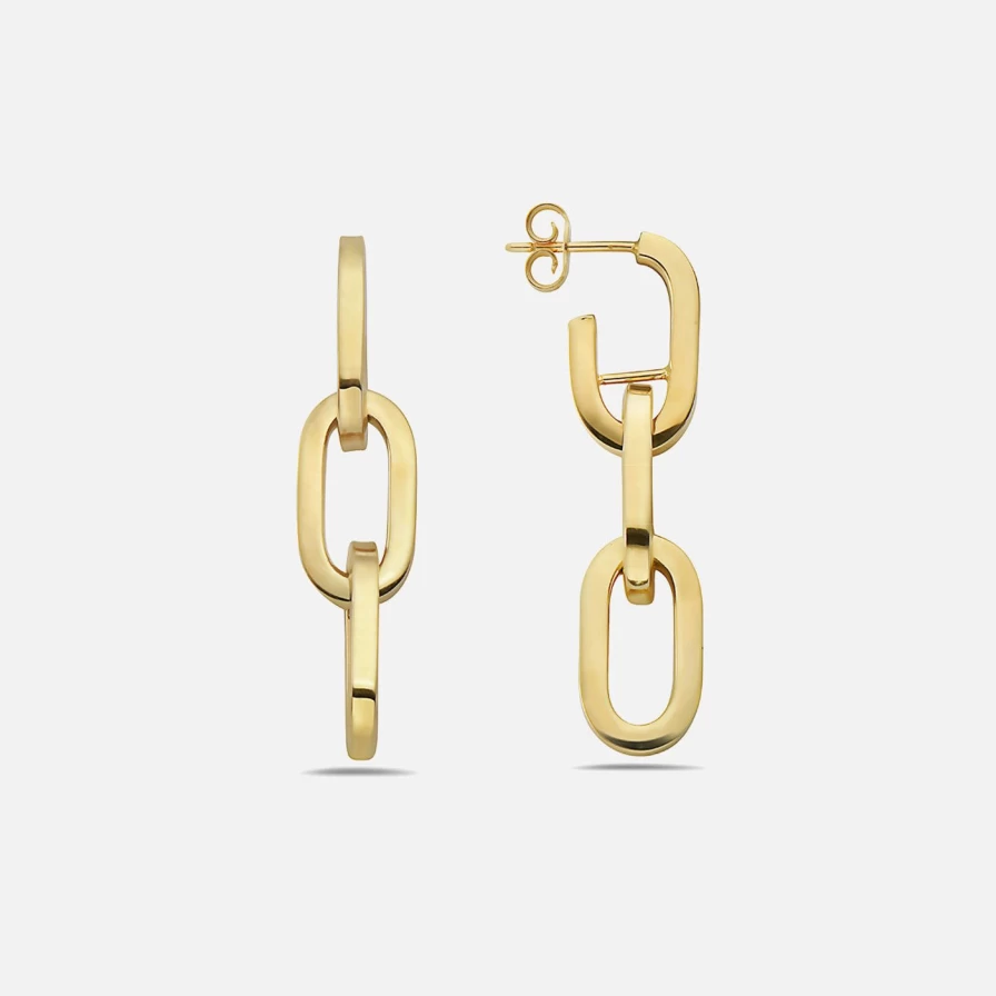 Lionheart Joy Signature Link Dangle Earrings – Elegant Gold-Tone Chain Drop Earrings for Women
