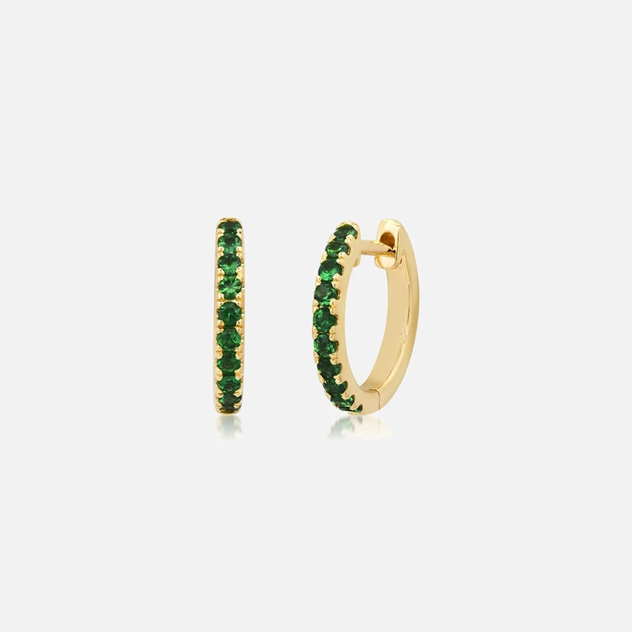 Eriness Natural Tsavorite Garnet Huggie Hoop Earrings - Standard Size Green Gemstone Huggies