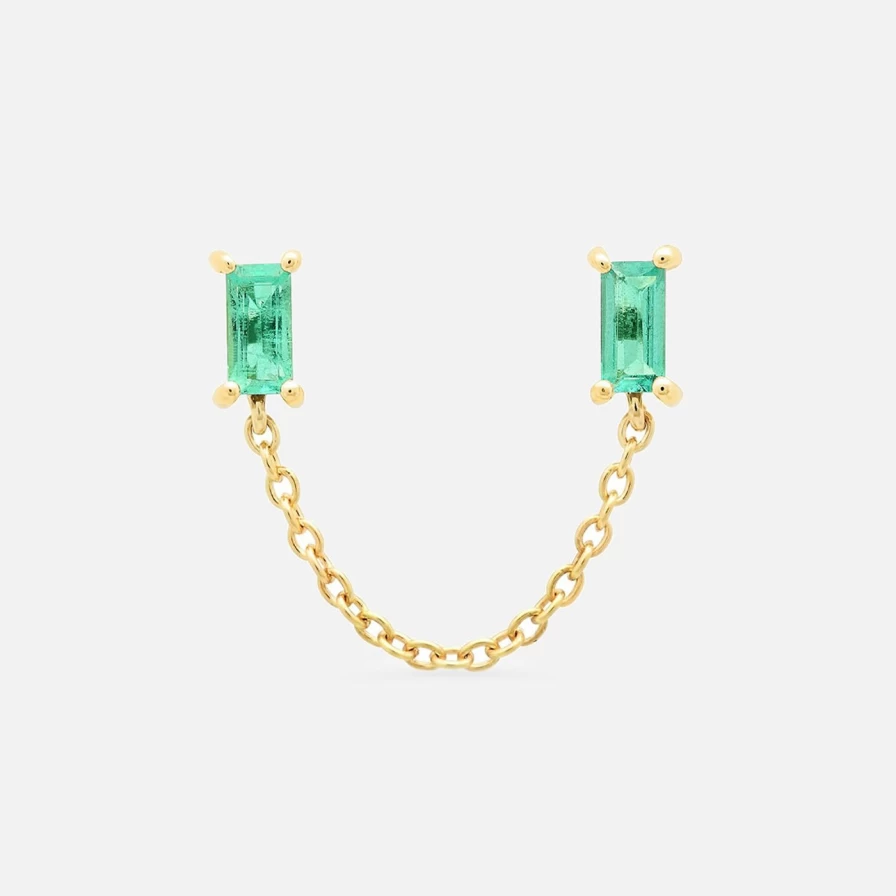 Eriness Emerald Green Baguette Chain Stud Earrings for Women - Elegant Gemstone Jewelry Gift