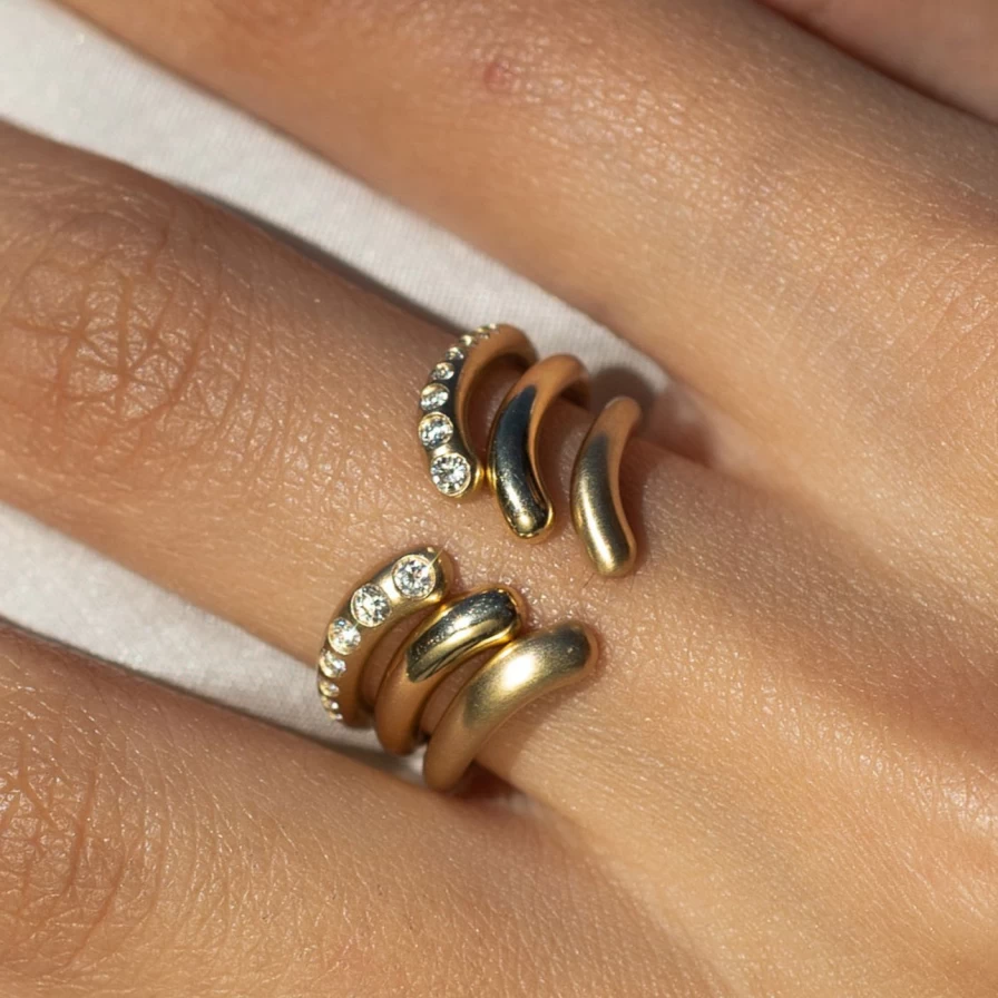 White Space Diamond Stackable Cuff Ring for Women - Elegant Nesting Band Wedding Jewelry Gift