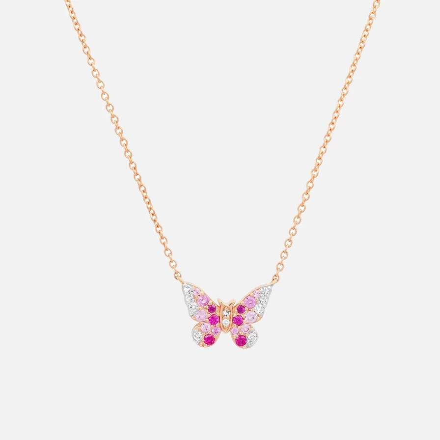 Eriness Mini Pink Diamond Ombre Butterfly Pendant Necklace for Women