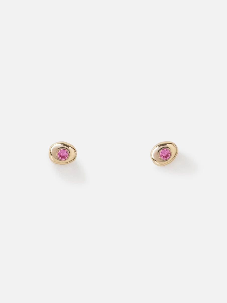 14K Yellow Gold Pink Sapphire Pebble Stud Earrings by M. Hisae