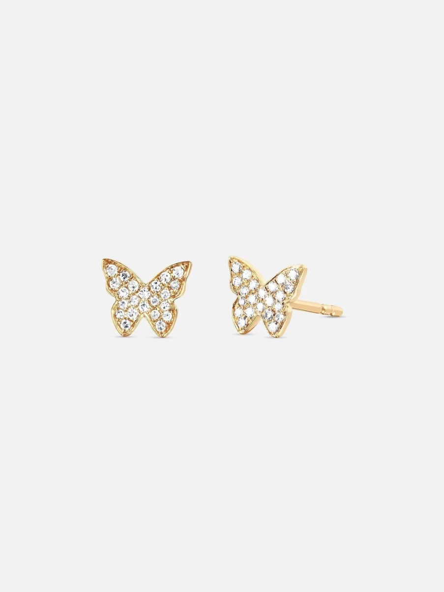 EF Collection Diamond Butterfly Stud Earrings - 14K Gold Elegant Jewelry Gift