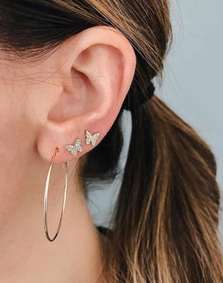 EF Collection Diamond Butterfly Stud Earrings - 14K Gold Elegant Jewelry Gift