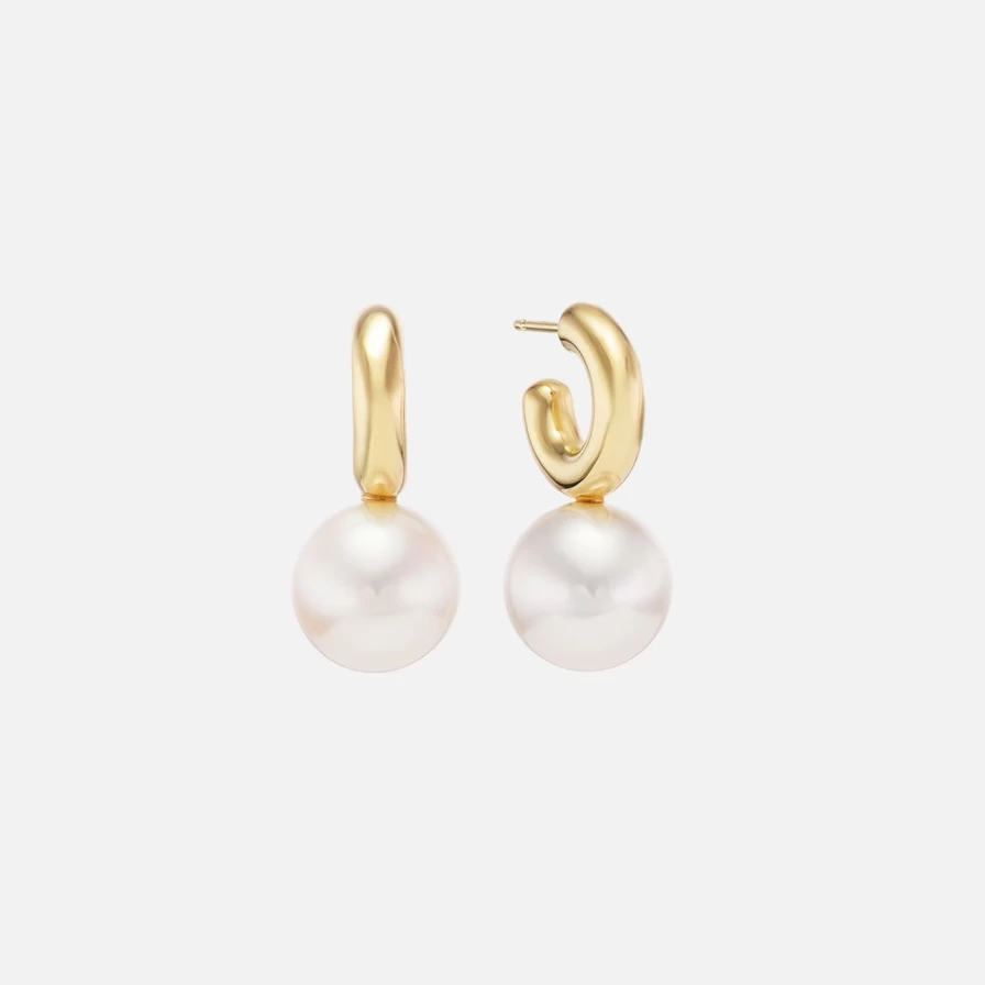 Akaila Reid Mini Hoop Earrings with Pearl Drop - Elegant Pearl Studded Hoops