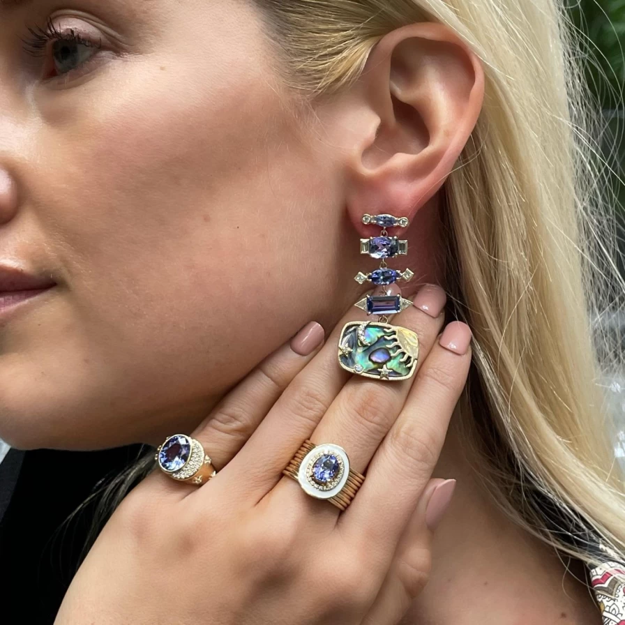 Eden Presley Oval Tanzanite and Diamond Harem Ring for Women | Elegant Vintage Style Jewelry