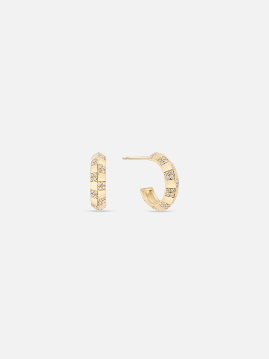 Ri Noor Pinstripe Diamond Knife Edge Stud Earrings for Women